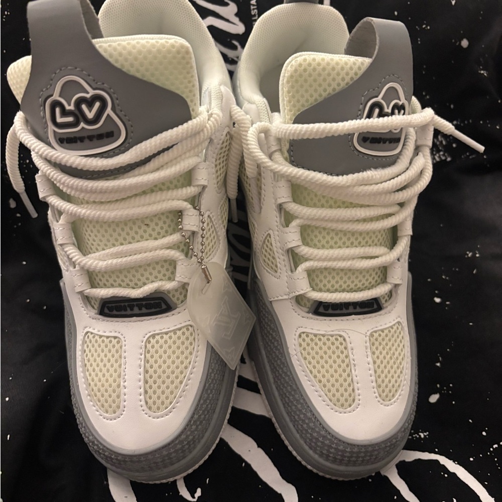 Louis Vuitton White and Gray Mesh Sneakers